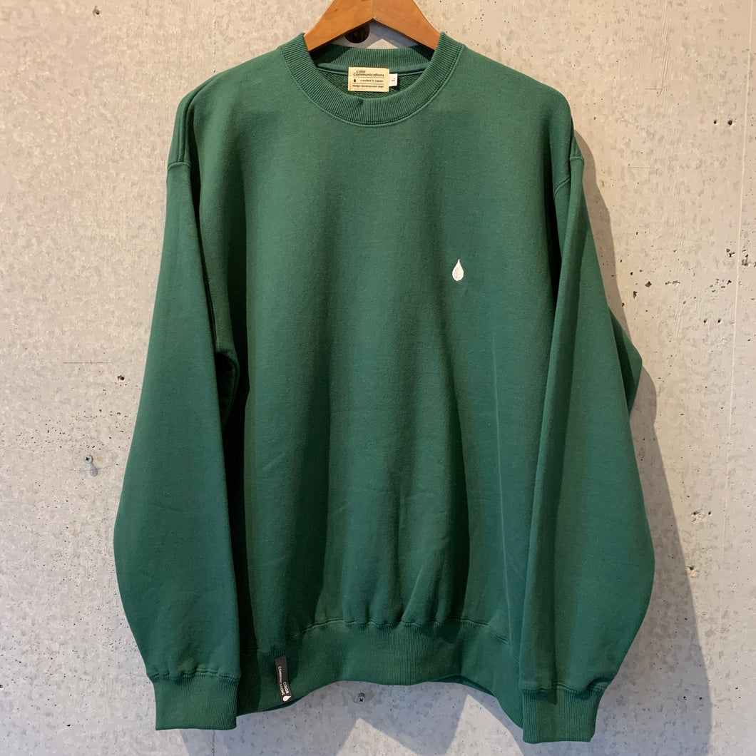 [color communications] CREW SWEAT / DRIP EMB LETTER SPOT - IVY GREEN